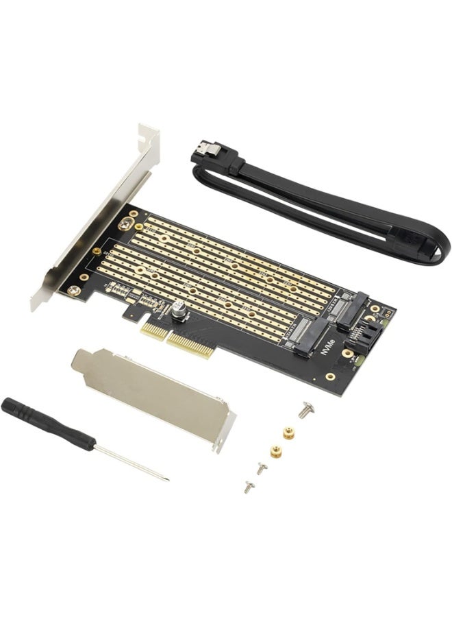 Dual M.2 PCIE Adapter,M.2 NVME(M-Key) or SATA (B-Key) SSD to PCI Express Adapter with PCI Slot Cover,Support PCIE 4.0 X4/X8/X16 Slot,Support M.2 NVME or SATA SSD - Image 1